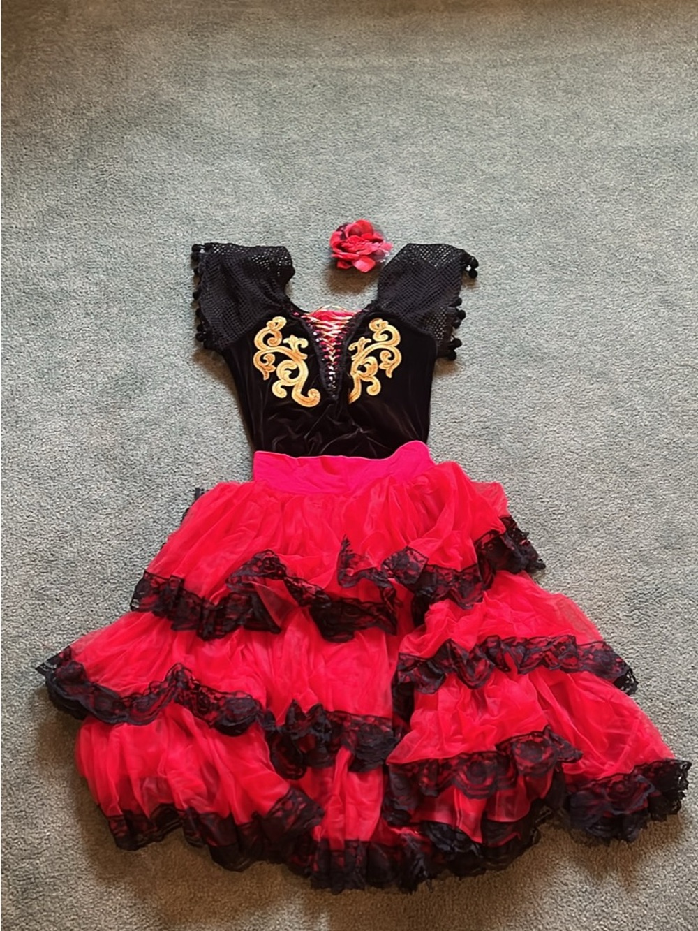 Girls Red and Black Flamenco-Style Costume Dress